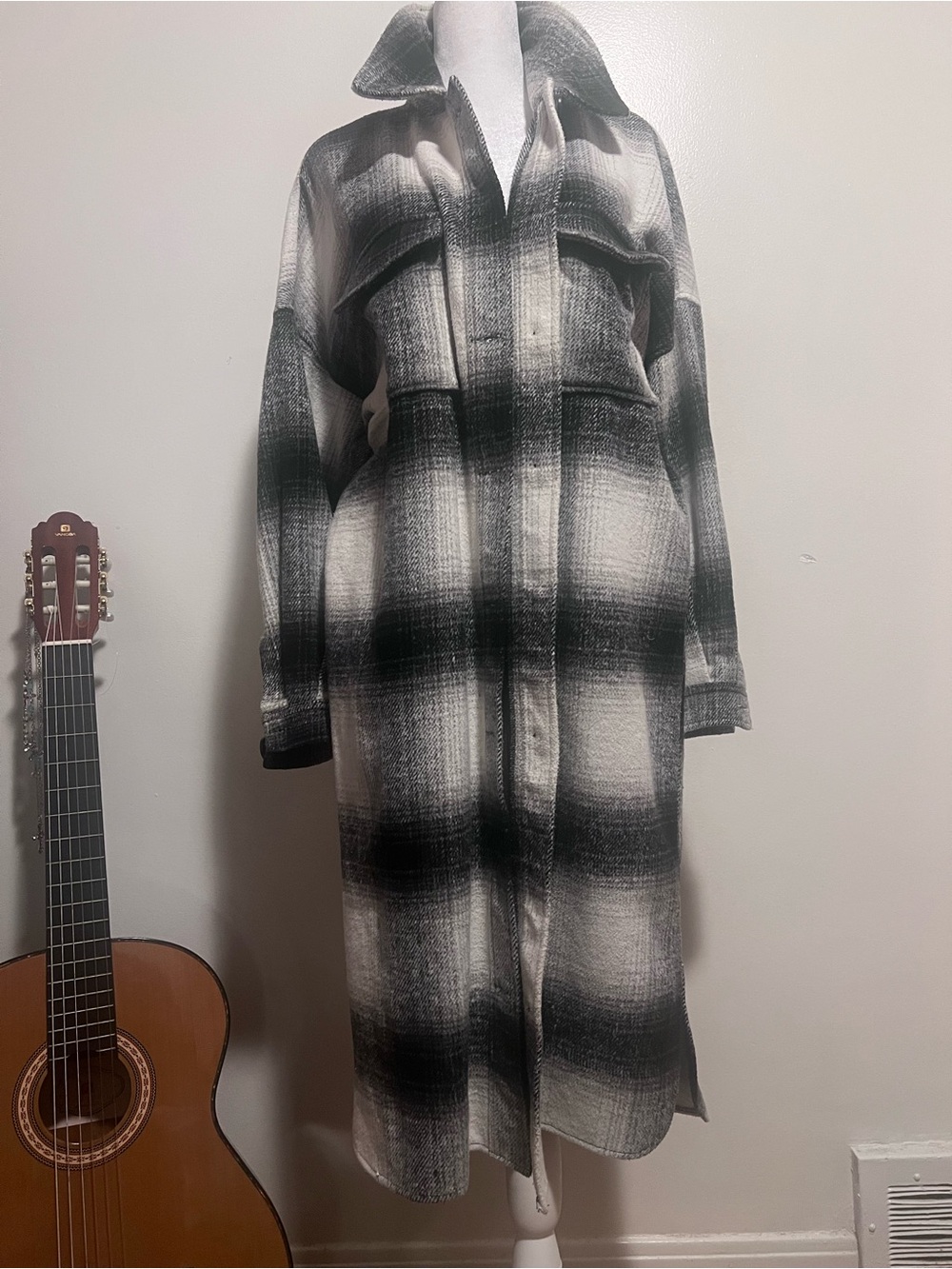 Fashion Nova Black & White Plaid Longline Shacket